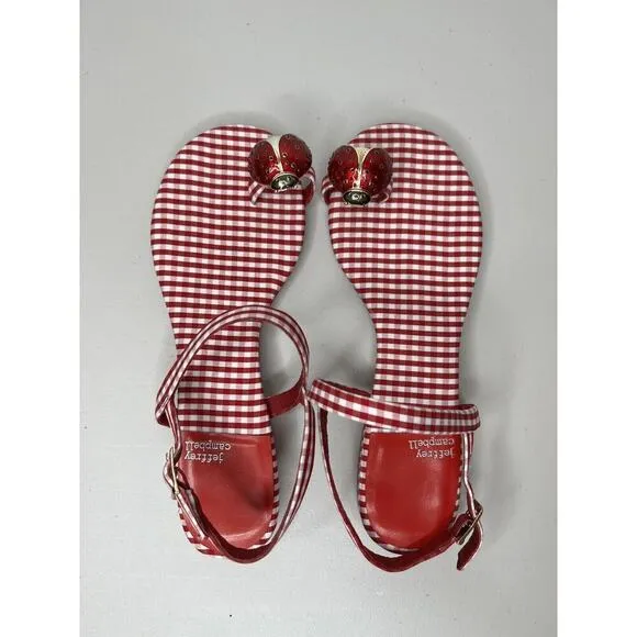 Jeffrey Campbell Red White Gingham Beeanca Slingback Sandals Size 9