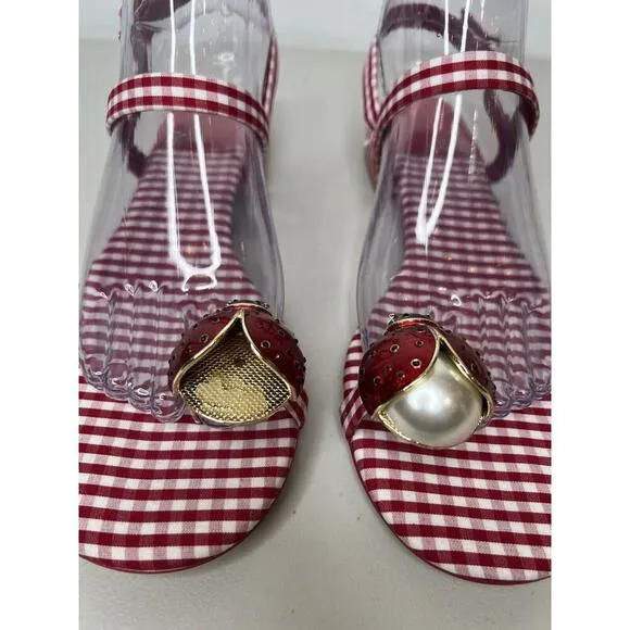 Jeffrey Campbell Red White Gingham Beeanca Slingback Sandals Size 9