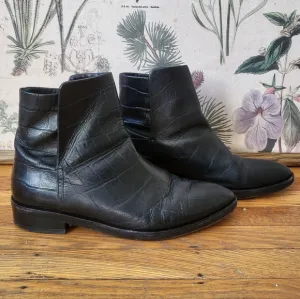 Jenni Kayne faux croc black leather slip on ankle boots 38.5