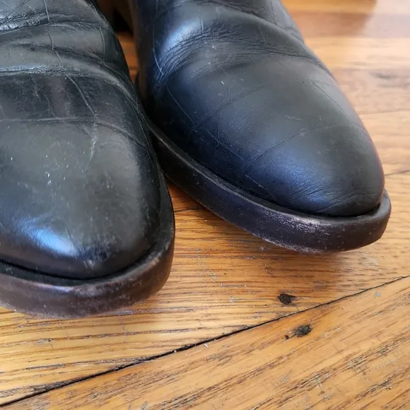 Jenni Kayne faux croc black leather slip on ankle boots 38.5