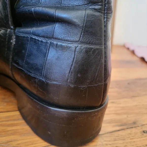 Jenni Kayne faux croc black leather slip on ankle boots 38.5