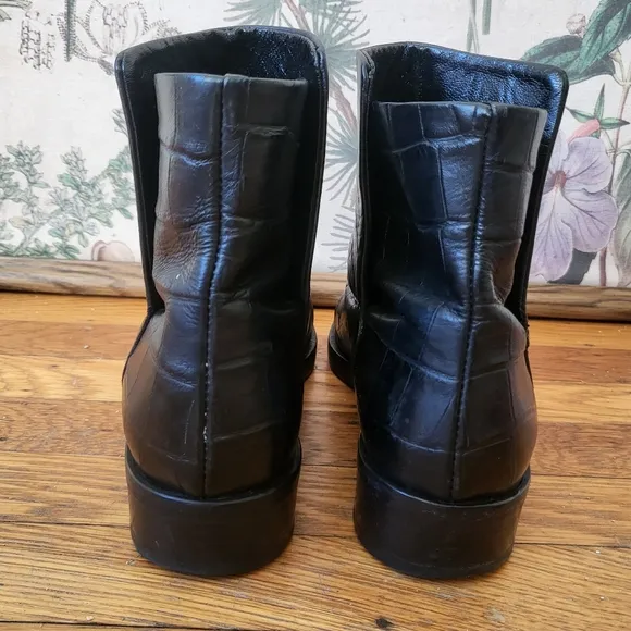 Jenni Kayne faux croc black leather slip on ankle boots 38.5