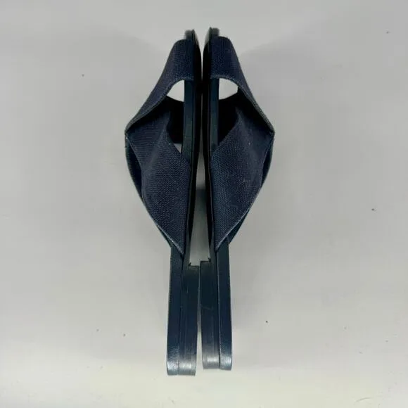 Jenni Kayne Shoes 7 Navy Linen Crossover Slide On Flat Sandals Women's