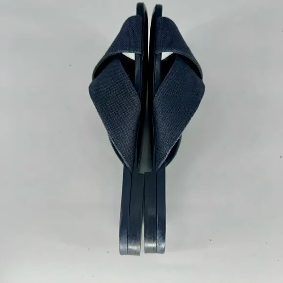 Jenni Kayne Shoes 7 Navy Linen Crossover Slide On Flat Sandals Women's