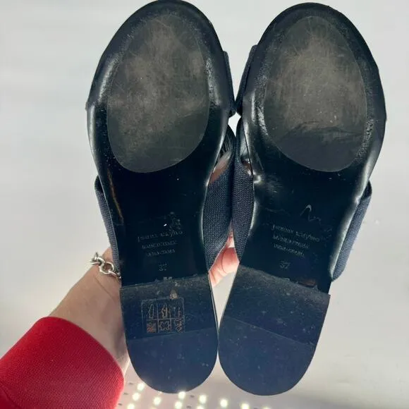 Jenni Kayne Shoes 7 Navy Linen Crossover Slide On Flat Sandals Women's