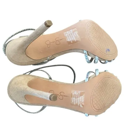 Jessica Simpson Jileta Crystals Mirror Embellished High Heel Sandals size 8.5