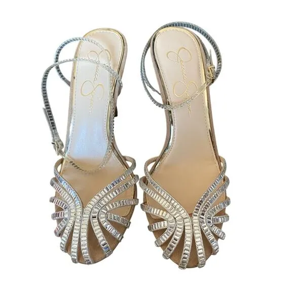 Jessica Simpson Jileta Crystals Mirror Embellished High Heel Sandals size 8.5