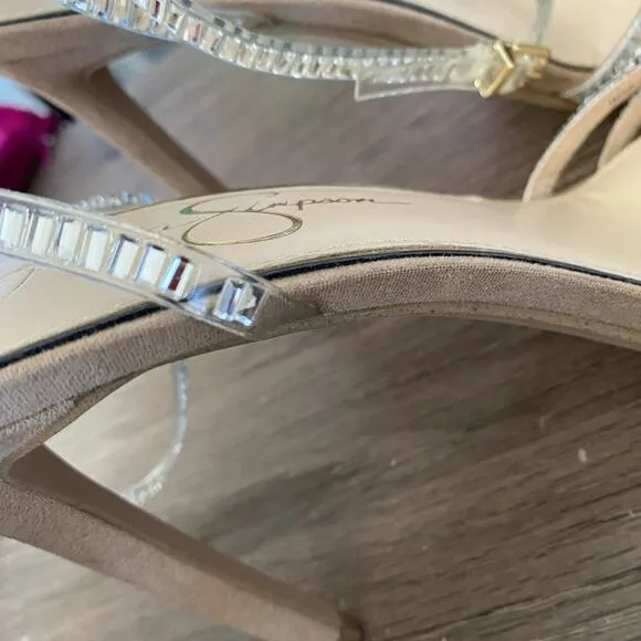 Jessica Simpson Jileta Crystals Mirror Embellished High Heel Sandals size 8.5