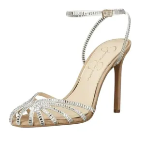 Jessica Simpson Jileta Crystals Mirror Embellished High Heel Sandals size 8.5