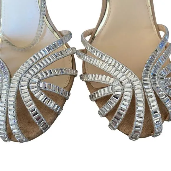 Jessica Simpson Jileta Crystals Mirror Embellished High Heel Sandals size 8.5