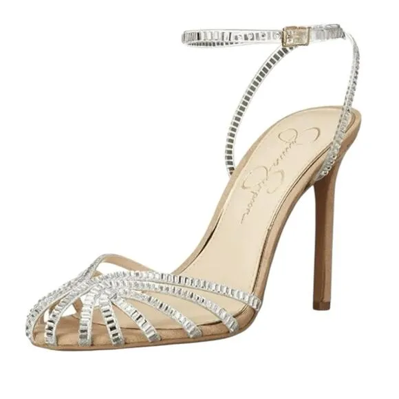 Jessica Simpson Jileta Crystals Mirror Embellished High Heel Sandals size 8.5