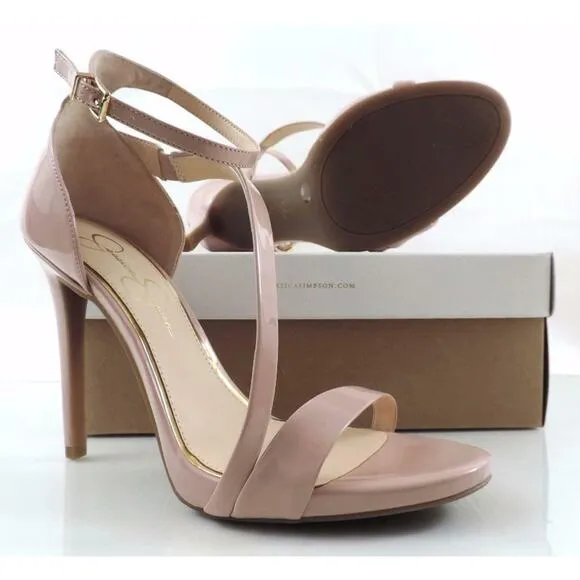 Jessica Simpson Rayli Ankle Strap Sandal Heels Nude Blush Patent Size 10