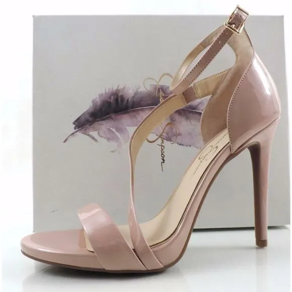 Jessica Simpson Rayli Ankle Strap Sandal Heels Nude Blush Patent Size 10