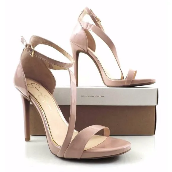 Jessica Simpson Rayli Ankle Strap Sandal Heels Nude Blush Patent Size 10