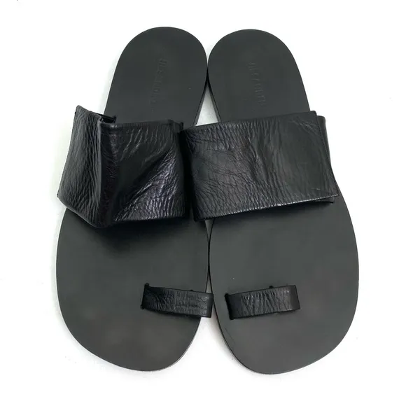 JIL SANDER Black Toe Ring Sandals 10 Flat Slip On Calf Leather