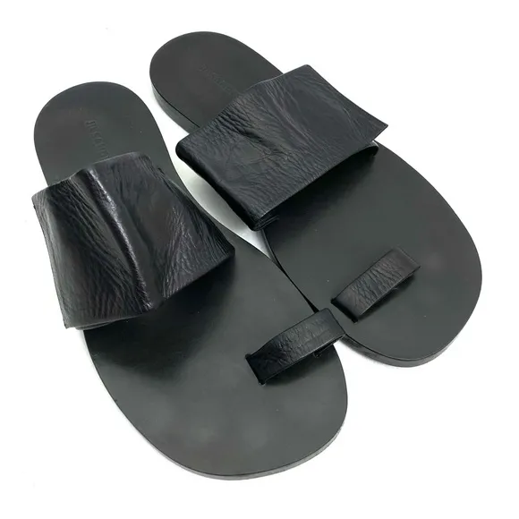 JIL SANDER Black Toe Ring Sandals 10 Flat Slip On Calf Leather