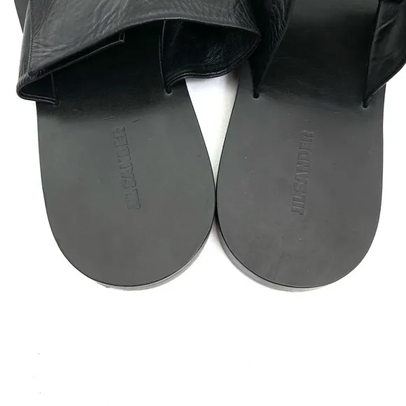 JIL SANDER Black Toe Ring Sandals 10 Flat Slip On Calf Leather