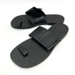 JIL SANDER Black Toe Ring Sandals 10 Flat Slip On Calf Leather