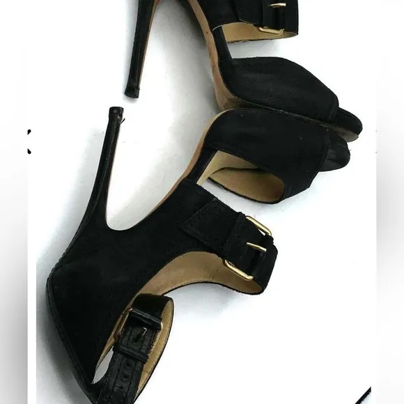 Jimmy Choo Black Leather Peep Toe High Heel Sandals Size 39 Women (8.5)