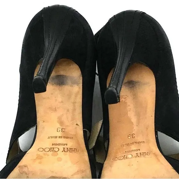 Jimmy Choo Black Leather Peep Toe High Heel Sandals Size 39 Women (8.5)