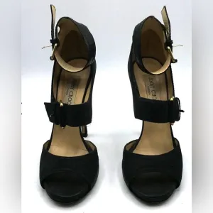Jimmy Choo Black Leather Peep Toe High Heel Sandals Size 39 Women (8.5)
