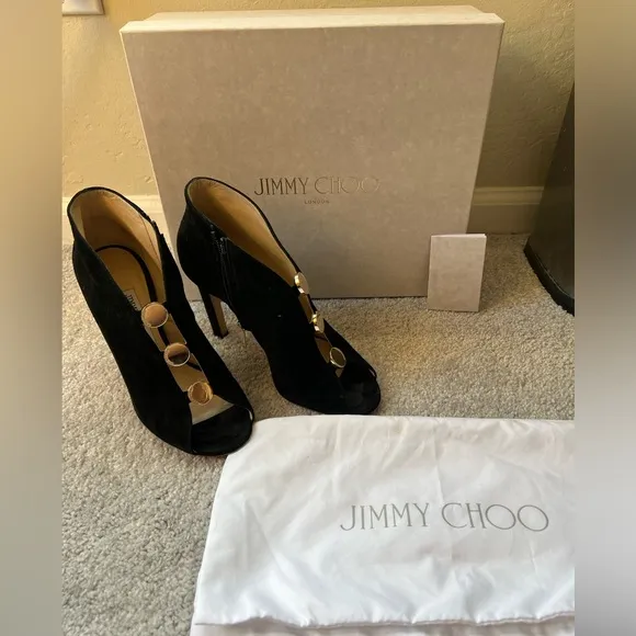 Jimmy Choo black suede ankle boots box and dust bag included Runs small.
