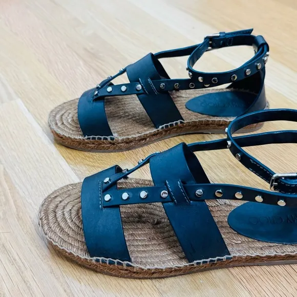 Jimmy Choo Leather Sandals EspadrillesDenise Flat Studded Sling-backs Shoe 38.5