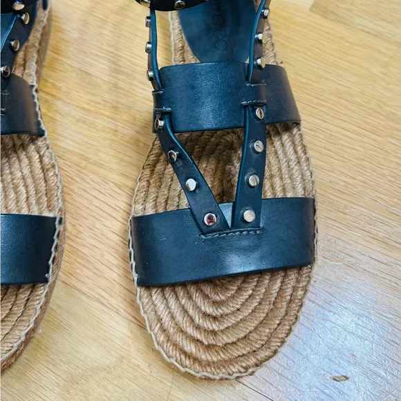 Jimmy Choo Leather Sandals EspadrillesDenise Flat Studded Sling-backs Shoe 38.5