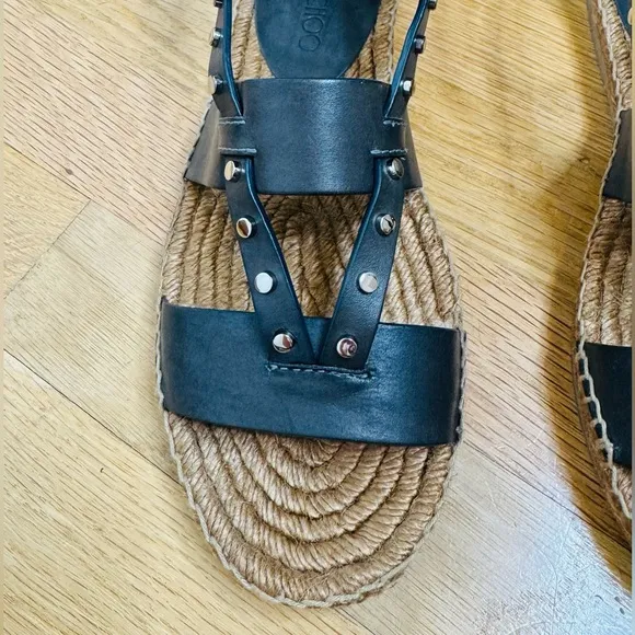Jimmy Choo Leather Sandals EspadrillesDenise Flat Studded Sling-backs Shoe 38.5