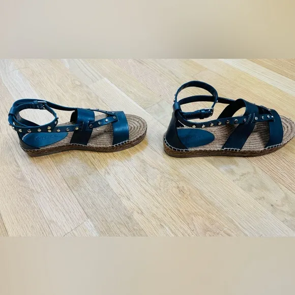 Jimmy Choo Leather Sandals EspadrillesDenise Flat Studded Sling-backs Shoe 38.5
