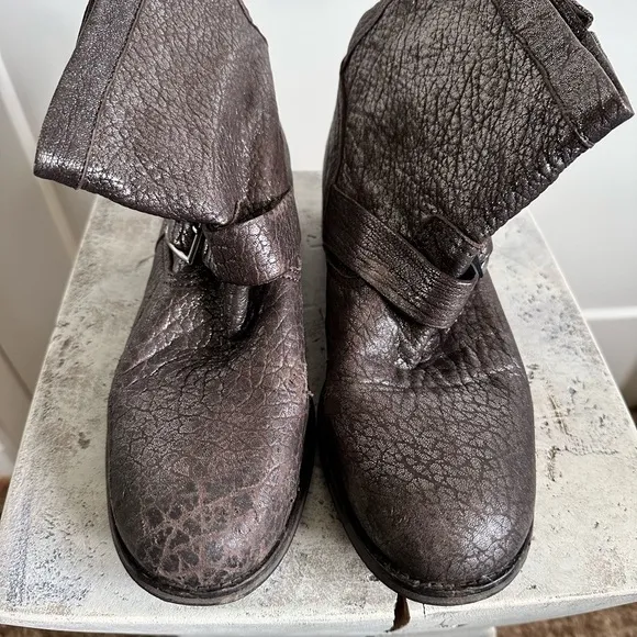 Jimmy Choo metallic brown leather moto biker boots buckled 39.5