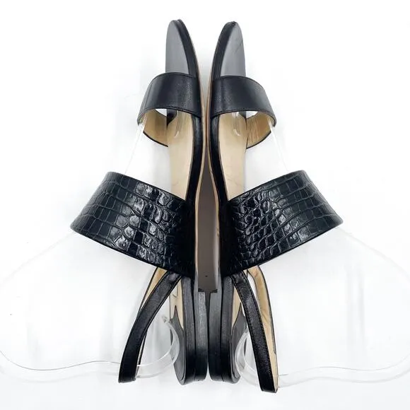 Jimmy Choo Seia Slingback Sandals Black Strappy Flat Croc Leather Sz 37 / 7