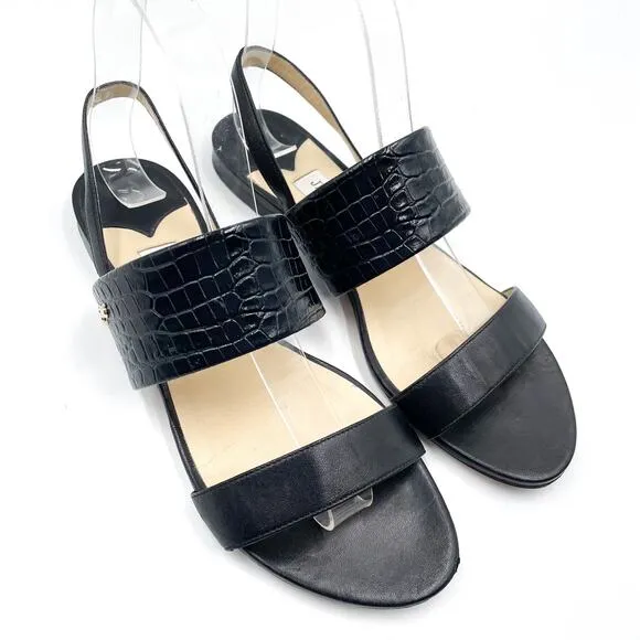 Jimmy Choo Seia Slingback Sandals Black Strappy Flat Croc Leather Sz 37 / 7