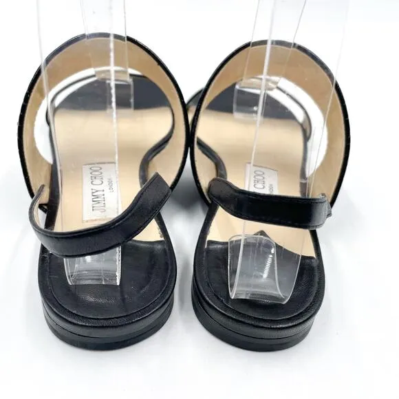 Jimmy Choo Seia Slingback Sandals Black Strappy Flat Croc Leather Sz 37 / 7