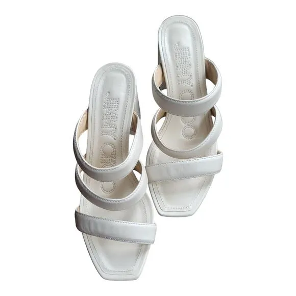 Jimmy Choo Slide Sandals &quot;Auna&quot; with Cert of Authenticity White Leather Slip On