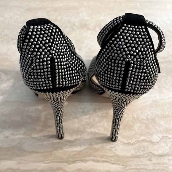 Jimmy Choo Virtue Black Suede Silver Micro Stud Heels