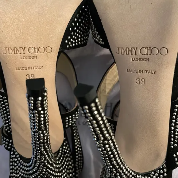 Jimmy Choo Virtue Black Suede Silver Micro Stud Heels