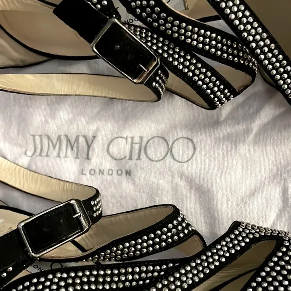 Jimmy Choo Virtue Black Suede Silver Micro Stud Heels