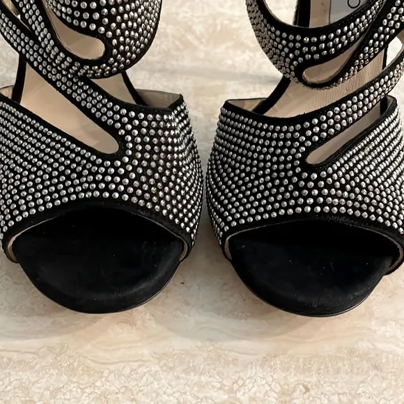 Jimmy Choo Virtue Black Suede Silver Micro Stud Heels
