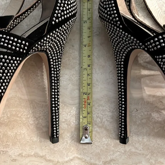 Jimmy Choo Virtue Black Suede Silver Micro Stud Heels
