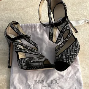 Jimmy Choo Virtue Black Suede Silver Micro Stud Heels
