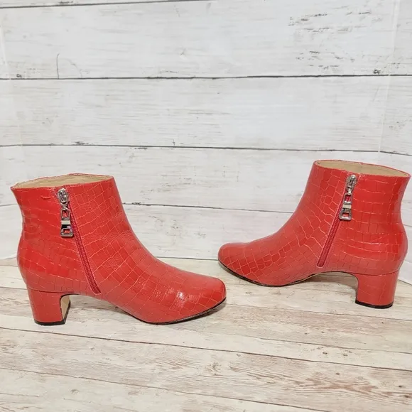 Joan Olaff Red Croc Leather Ankle Boots Women's Size 6