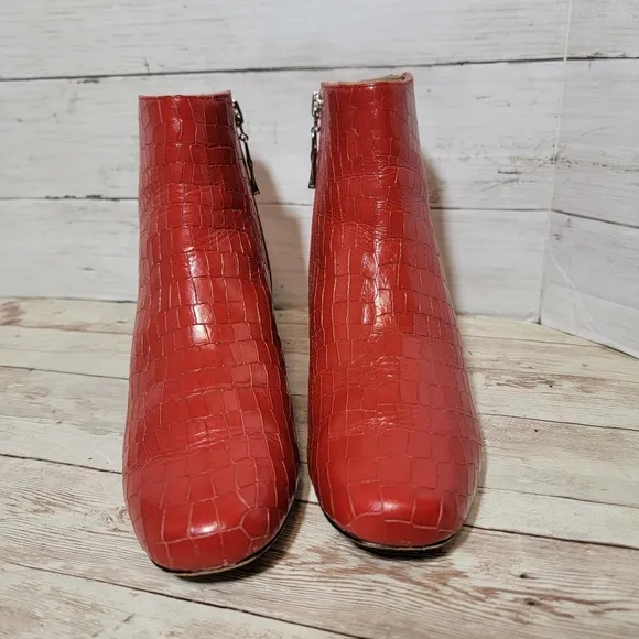 Joan Olaff Red Croc Leather Ankle Boots Women's Size 6