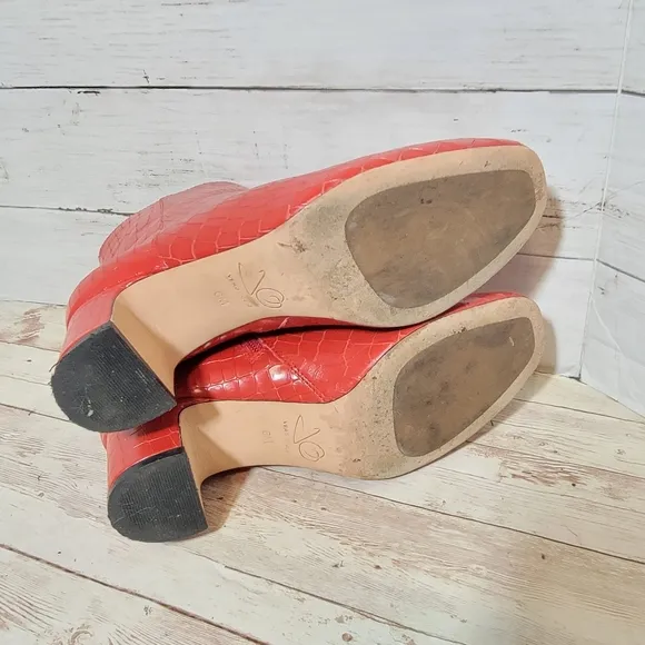 Joan Olaff Red Croc Leather Ankle Boots Women's Size 6