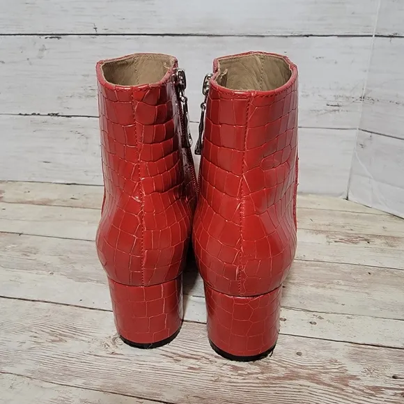 Joan Olaff Red Croc Leather Ankle Boots Women's Size 6