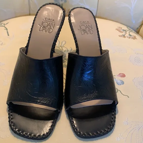 Joan&amp;David beautiful new never worn leather embossed etched sandals