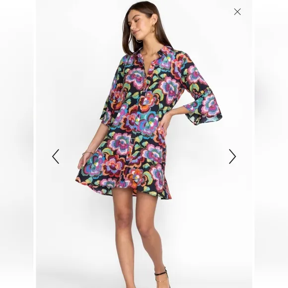 Johnny Was Calanthe Tiered Flounce Silk Mini Dress M Medium
