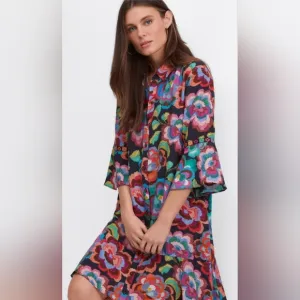 Johnny Was Calanthe Tiered Flounce Silk Mini Dress M Medium