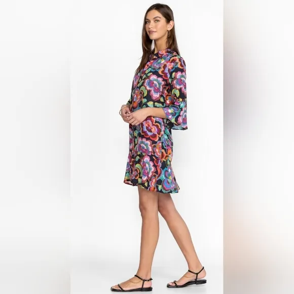 Johnny Was Calanthe Tiered Flounce Silk Mini Dress M Medium
