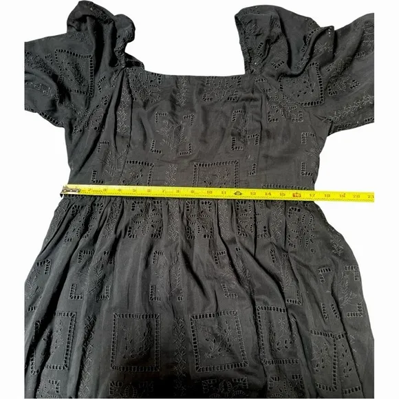 Johnny Was Ella Black Embroidered Cotton and Silk Square Neck Mini Dress, size L